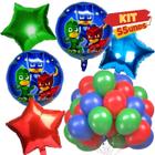 Kit Festa PJ Masks, 2 Balões Metalizados 45cm +3 Estrelas Metalizadas 45 cm+ 25/50/75/100 Balões Látex N9 Cores Sortidas