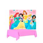 Kit festa Princesas Disney Decoração Toalha Plática + Painel