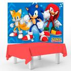 Kit festa Sonic Decoração Anive Toalha Vermelha + Painel TNT