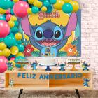 Kit Festa Stitch 39 Itens Painel + Faixa + Enfeites + Topo de Bolo