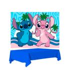 Kit festa Stitch Rosa Decoração Painel TNT + Toalha Azul