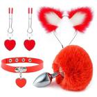 Kit Fetiche / Plug Rabo Pompom Em Silicone, Tiaras Orelhas - Stoys