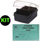 Kit Fichário De Mesa 4x6 Preto Waleu Mais Ficha Pautada 4x6