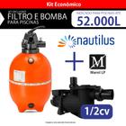 Kit Filtro F450p Nautilus E Bomba 1/2cv Para Piscinas