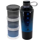 Kit Fitness Preto Azul Shakeira e Potes Empilháveis Plasútil