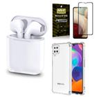 Kit Fone Sem Fio Tws Gold Samsung A12 + Capinha + Película de Vidro 3D