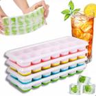 Kit Formas de Gelo Silicone com Tampa Rígida Flexível Fundo 14 Cubos Retangular Multiuso Lavável