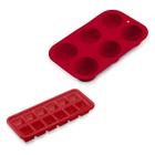 Kit Forminha de Silicone Antiaderente 12 Cubos Vermelho e Forma de Cupcake Flexível Fácil de Limpar para Air Fryer Forno