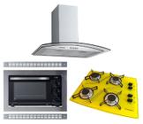 Kit Forno Elétrico Embutir Coifa Gourmet 60cm Cooktop Amarelo 4Q Safanelli