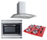 Kit Forno Elétrico Embutir Coifa Gourmet 60cm Cooktop Vermelho 4Q Safanelli