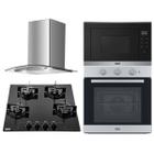 Kit franke coifa de parede 60cm, cooktop vidro preto gás, forno elétrico 71l e forno microondas 220v