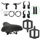 Kit Freio V-Brake Completo + Selim Bike Banco Molas + Pedal Plataforma Bicicleta