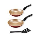 Kit Frigideira Francesa 22cm e 26cm com Espátula Cereja com Dourado Alumi-Aço Linha Premium J4TECH Alumínio Antiaderente Teflon Ultra Resistente 