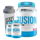 Kit Fusion 900G Morango + 2X Bcaa + Coqueteleira -Brnfoods