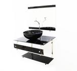 Kit gabinete banheiro 60cm it inox com cuba redonda mármore preto + torneira cromada