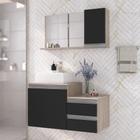 Kit gabinete banheiro completo - armário + cuba + espelheira cross 80cm madeirado/preto - MOVEIS JOIA