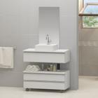 Kit gabinete banheiro creta 80cm + cuba sobrepor + espelho branco inteiro