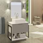 Kit Gabinete Banheiro Industrial TECH 60cm Branco/ Cinza (gabinete + cuba branca + espelho + ferragem)