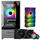 Kit Gabinete Gamer Megalon Clanm Suporta Water Cooler Com Vidro  Temperado + 3 Unid Cooler Fan Led Fixo 5 Cores 120mm + Water Cooler Sangue Frio Argb  240mm Tdp 250W