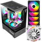 Kit Gabinete Gamer Megalon Clanm Suporta Water Cooler Com Vidro Temperado + 4 Unid Cooler Fan Led Fixo 5 Cores 120mm + Cooler Para Processador Intel e AMD 180W White Ghost