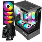 Kit Gabinete Gamer Megalon Mid Tower Suporta Até 5 Fans e Water Cooler + 4 Unid Cooler Fan Led Fixo 5 Cores 120mm + Cooler Para Processador Intel e AMD 180W Pcyes - Clanm