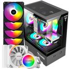 Kit Gabinete Gamer Megalon Mid Tower Suporta Até 5 Fans e Water Cooler + 4 Unid Cooler Fan Led Fixo 5 Cores 120mm + Water Cooler Argb Tdp 200W White Ghost - Clanm