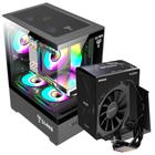 Kit Gabinete Gamer Megalon Mid Tower Suporta Até 5 Fans e Water Cooler Com Vidro Temperado + Air Cooler Pcyes Para Processador Intel e AMD Tdp 180W