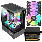 Kit Gabinete Gamer Megalon Suporta Até 5 Fans Cooler de Cpu e Com Vidro Temperado + Fonte Quantum 650W ATX + 4 Unid Fans Rgb