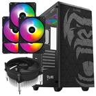 Kit Gabinete Gamer Mid Tower Suporta Water Cooler e 6 Fans Vidro Temperado + Air Cooler I30 92mm Cooler Master + 5 Unid Cooler Fan V.Ring Led Fixo 5 Cores - Clanm