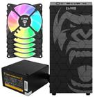 Kit Gabinete Gamer Zilla Com Vidro Temperado Suporta Water Cooler e Até 6 Ventoinhas + Fonte Quantum 650W ATX + 5 Unid Fan Rgb Eurus