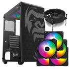 Kit Gabinete Gamer Zilla Mid Tower Suporta Até 6 Fans e Water Cooler + 5 Unid Cooler Fan Led Fixo 5 Cores V.Ring 120mm + Cooler Para Processador I30 92mm - Clanm