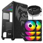 Kit Gabinete Gamer Zilla Mid Tower Suporta Até 6 Fans e Water Cooler + 6 Unid Cooler Fan Led Fixo 5 Cores V.Ring 120mm + Cooler Para Processador I30 92mm - Clanm