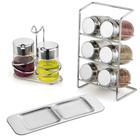 Kit Galheteiro e Porta Condimentos + Petisqueira Aco Inox Elegance Forma