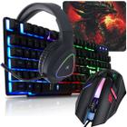 Kit Gamer Challengers Teclado Gamer Headset 7.1 Mouse Óptico Led 7 Cores