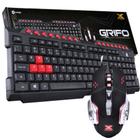 Kit Gamer Grifo Com Teclado 100% ABNT2 Preto Com Vermelho Resistente a Derramamentos de Líquidos + Mouse DPI Até 2400 Led Vermelho