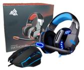 Kit Gamer Headset fone de Ouvido c/Microfone + Mouse Optico Ergonomico 6 Botoes 1200 a 4800 Dpi - Knup