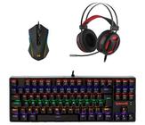 KIT Gamer REDRADON - Teclado Mecânico Daksa Led Rainbow + Mouse Memeanlion RGB 10.000 DPI + Fone Headset 7.1