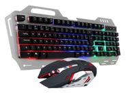 Kit Gamer Teclado Semi Mecanico Fullsize Abnt2 Retro Iluminado Led e Mouse Optico 6 Botões 2400 DPI Com LED RGB