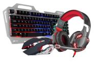 Kit Gamer Teclado Semi Mecanico, Mouse Otico Ergonomico e Headset Fone de Ouvido Gamer Led RGB Rainbow