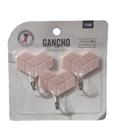 Kit Gancho Adesivo Formato Coração Quadriculado Rosa 3 Peças
