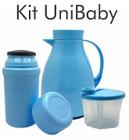 Kit Garrafa Paris 500ml Garrafa Fano 250ml e Pote Dosador 300ml Unibaby Azul