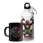 Kit Garrafa Squeeze Deadpool Wolverine+Caneca Preta Marvel