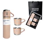 Kit Garrafa Térmica 500ml Com 3 Xícaras Caneca Portatil