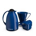 Kit Garrafa Termica Café Açucareiro Colher e Suporte Azul