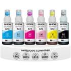 Kit Garrafas Tinta Com 6 Refis Original Epson T673 Ecotank 6 Cores Compatível Impressoras L800 L805 L810 L850 L1800