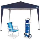 Kit Gazebo Tenda Dobravel Trixx 3m X 3m Base e Topo + Carrinho de Praia com Avanco + Cadeira Alta de Aluminio Mor