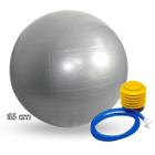 kit ginastica em casa bola de pilates cinza 65cm+bomba de ar