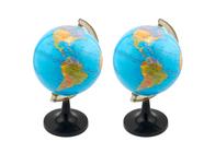 KIT Globo Terrestre 14cm Giratório Mapa Mundi em Português Escolar Base Preta Removível