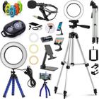 Kit Gravação Ring Light Luz Tripé Microfone Lapela Filmagem Celular