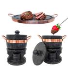 Kit Grelha 27 Cm 02 Fondue 800 Ml Em Pedra Sabão - Arte Nativa Pedras